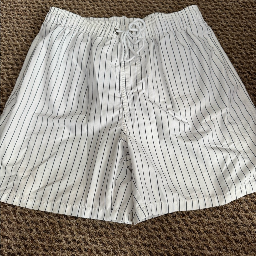 M White Striped Swim Trunks